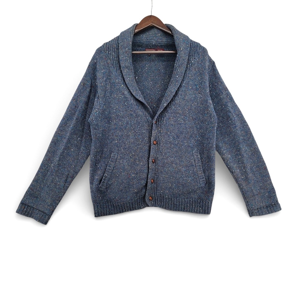 Evan Picone Mens Medium Shawl Collar Cardigan Wool Blue Speckled Sweater‎